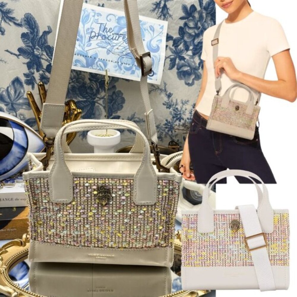 🆕 KURT GEIGER LONDON 🧿 NWOT XS Raffia Woven Square Shopper Bag, Pastel Raffia